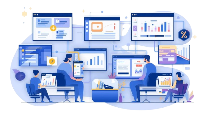 Team participating in Zoho CRM training and zoho training services with live dashboards and workflow simulations during practical zoho software training and business software training sessions for beginners and developers