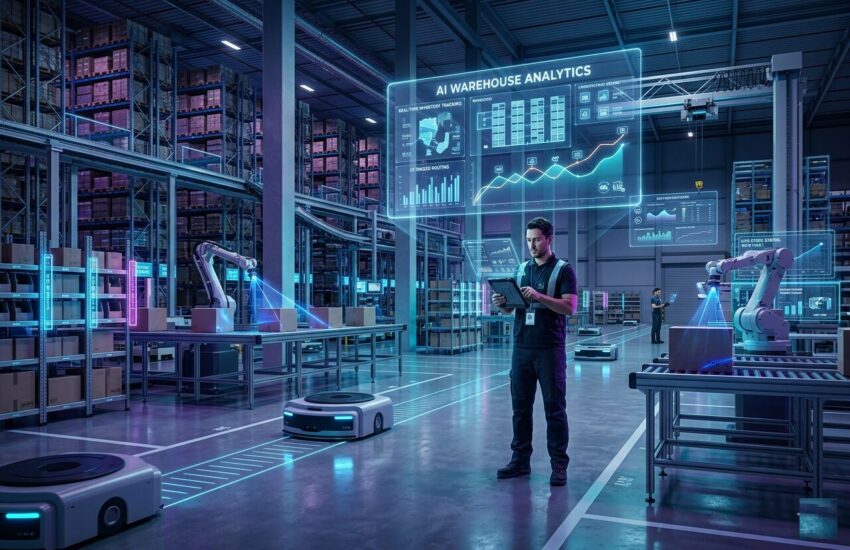 AI-powered smart warehouse management system with automated inventory tracking, robotics, logistics automation, and real-time supply chain analytics.